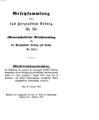 Gesetz-Sammlung für das Herzogtum Coburg (Coburger Regierungs-Blatt) Samstag 7. Februar 1874