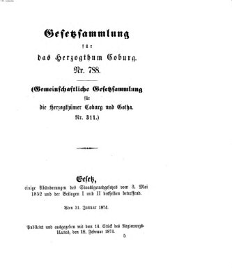 Gesetz-Sammlung für das Herzogtum Coburg (Coburger Regierungs-Blatt) Mittwoch 18. Februar 1874