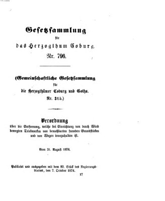 Gesetz-Sammlung für das Herzogtum Coburg (Coburger Regierungs-Blatt) Mittwoch 7. Oktober 1874