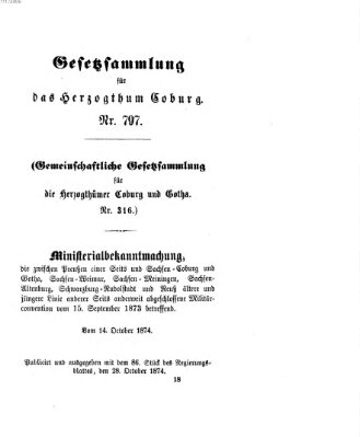 Gesetz-Sammlung für das Herzogtum Coburg (Coburger Regierungs-Blatt) Mittwoch 28. Oktober 1874