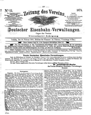 Zeitung des Vereins Deutscher Eisenbahnverwaltungen (Eisenbahn-Zeitung) Montag 16. Februar 1874