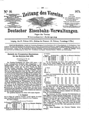 Zeitung des Vereins Deutscher Eisenbahnverwaltungen (Eisenbahn-Zeitung) Freitag 27. Februar 1874