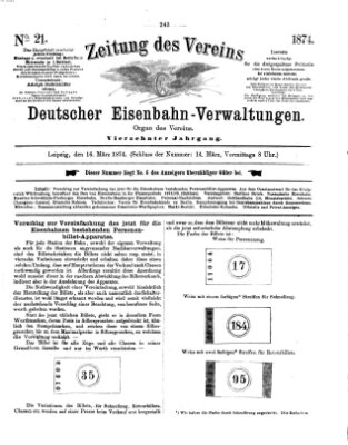 Zeitung des Vereins Deutscher Eisenbahnverwaltungen (Eisenbahn-Zeitung) Montag 16. März 1874