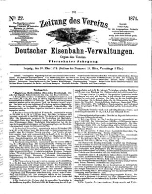 Zeitung des Vereins Deutscher Eisenbahnverwaltungen (Eisenbahn-Zeitung) Freitag 20. März 1874