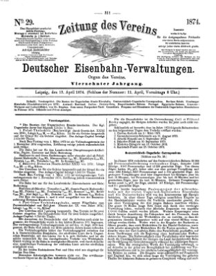 Zeitung des Vereins Deutscher Eisenbahnverwaltungen (Eisenbahn-Zeitung) Montag 13. April 1874