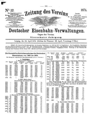 Zeitung des Vereins Deutscher Eisenbahnverwaltungen (Eisenbahn-Zeitung) Freitag 24. April 1874