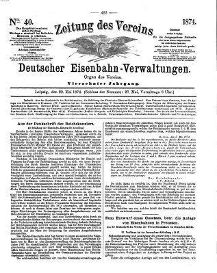 Zeitung des Vereins Deutscher Eisenbahnverwaltungen (Eisenbahn-Zeitung) Freitag 22. Mai 1874