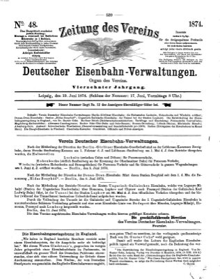 Zeitung des Vereins Deutscher Eisenbahnverwaltungen (Eisenbahn-Zeitung) Freitag 19. Juni 1874