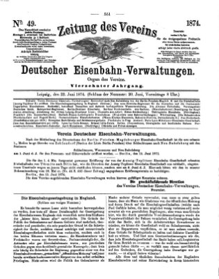 Zeitung des Vereins Deutscher Eisenbahnverwaltungen (Eisenbahn-Zeitung) Montag 22. Juni 1874