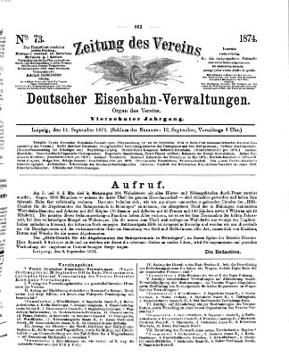 Zeitung des Vereins Deutscher Eisenbahnverwaltungen (Eisenbahn-Zeitung) Montag 14. September 1874