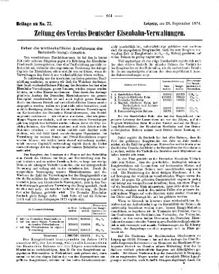 Zeitung des Vereins Deutscher Eisenbahnverwaltungen (Eisenbahn-Zeitung) Montag 28. September 1874