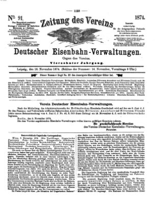 Zeitung des Vereins Deutscher Eisenbahnverwaltungen (Eisenbahn-Zeitung) Montag 16. November 1874