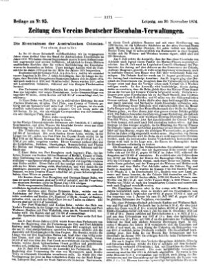 Zeitung des Vereins Deutscher Eisenbahnverwaltungen (Eisenbahn-Zeitung) Montag 30. November 1874