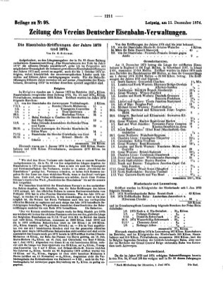 Zeitung des Vereins Deutscher Eisenbahnverwaltungen (Eisenbahn-Zeitung) Freitag 11. Dezember 1874