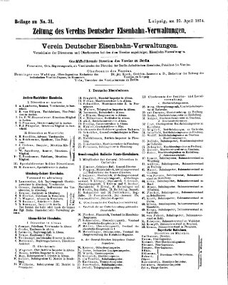 Zeitung des Vereins Deutscher Eisenbahnverwaltungen (Eisenbahn-Zeitung) Montag 20. April 1874