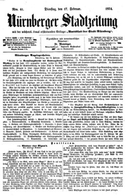 Nürnberger Stadtzeitung (Nürnberger Abendzeitung) Dienstag 17. Februar 1874