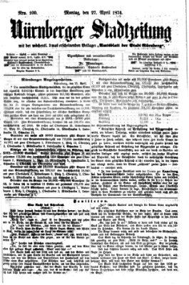 Nürnberger Stadtzeitung (Nürnberger Abendzeitung) Montag 27. April 1874