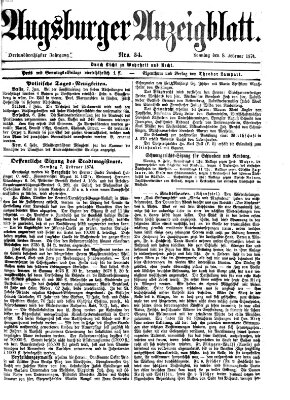 Augsburger Anzeigeblatt Sonntag 8. Februar 1874