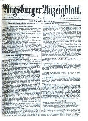 Augsburger Anzeigeblatt Sonntag 22. Februar 1874