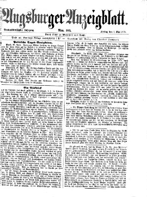 Augsburger Anzeigeblatt Freitag 1. Mai 1874