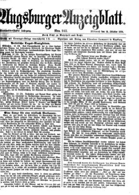 Augsburger Anzeigeblatt Mittwoch 14. Oktober 1874