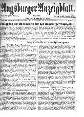 Augsburger Anzeigeblatt Sonntag 20. Dezember 1874