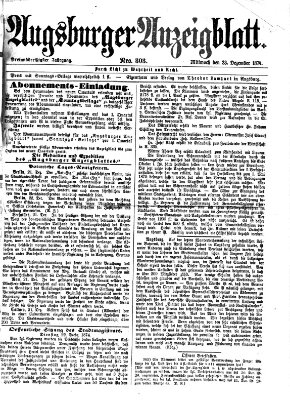 Augsburger Anzeigeblatt Mittwoch 23. Dezember 1874