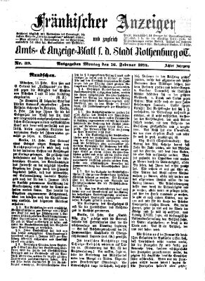 Fränkischer Anzeiger Montag 16. Februar 1874