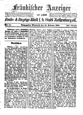 Fränkischer Anzeiger Mittwoch 18. Februar 1874