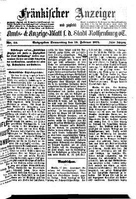 Fränkischer Anzeiger Donnerstag 19. Februar 1874