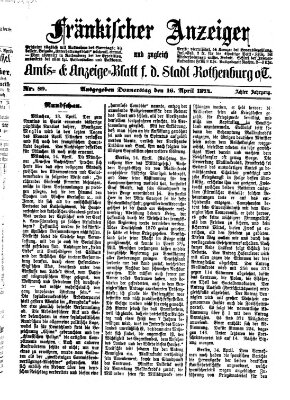 Fränkischer Anzeiger Donnerstag 16. April 1874