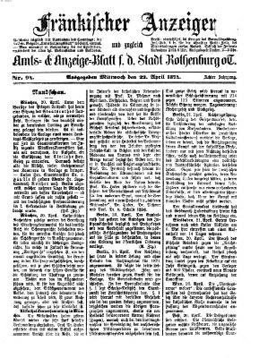 Fränkischer Anzeiger Mittwoch 22. April 1874