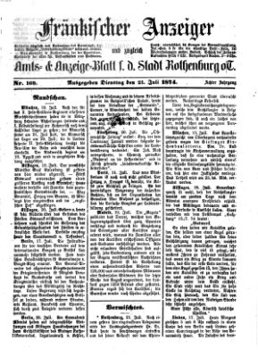 Fränkischer Anzeiger Dienstag 21. Juli 1874