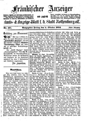 Fränkischer Anzeiger Freitag 2. Oktober 1874