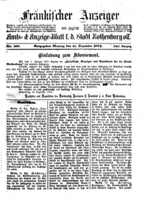 Fränkischer Anzeiger Montag 21. Dezember 1874