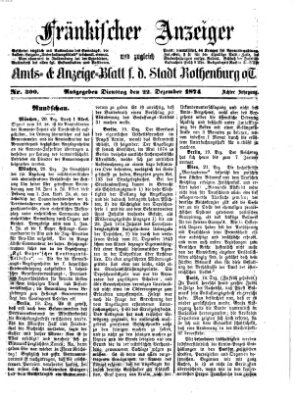 Fränkischer Anzeiger Dienstag 22. Dezember 1874