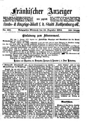 Fränkischer Anzeiger Mittwoch 30. Dezember 1874