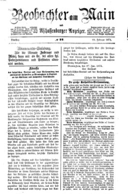 Beobachter am Main und Aschaffenburger Anzeiger Dienstag 10. Februar 1874