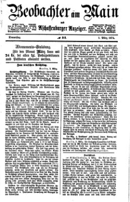 Beobachter am Main und Aschaffenburger Anzeiger Donnerstag 5. März 1874