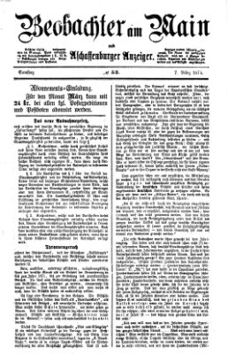 Beobachter am Main und Aschaffenburger Anzeiger Samstag 7. März 1874