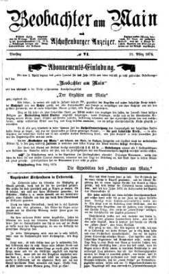 Beobachter am Main und Aschaffenburger Anzeiger Dienstag 31. März 1874