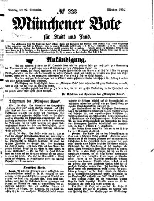 Münchener Bote für Stadt und Land Dienstag 22. September 1874