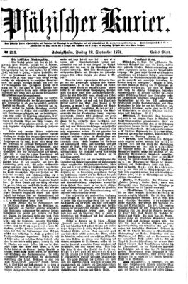 Pfälzischer Kurier Freitag 18. September 1874