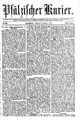 Pfälzischer Kurier Freitag 2. Oktober 1874