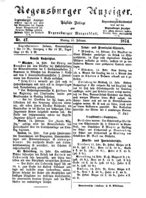 Regensburger Anzeiger Montag 16. Februar 1874