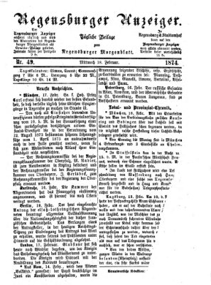 Regensburger Anzeiger Mittwoch 18. Februar 1874