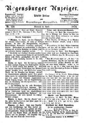 Regensburger Anzeiger Mittwoch 22. April 1874