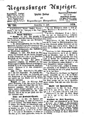 Regensburger Anzeiger Donnerstag 16. Juli 1874