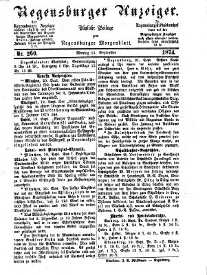 Regensburger Anzeiger Montag 21. September 1874