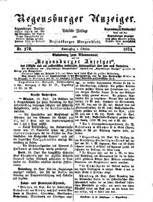 Regensburger Anzeiger Donnerstag 1. Oktober 1874